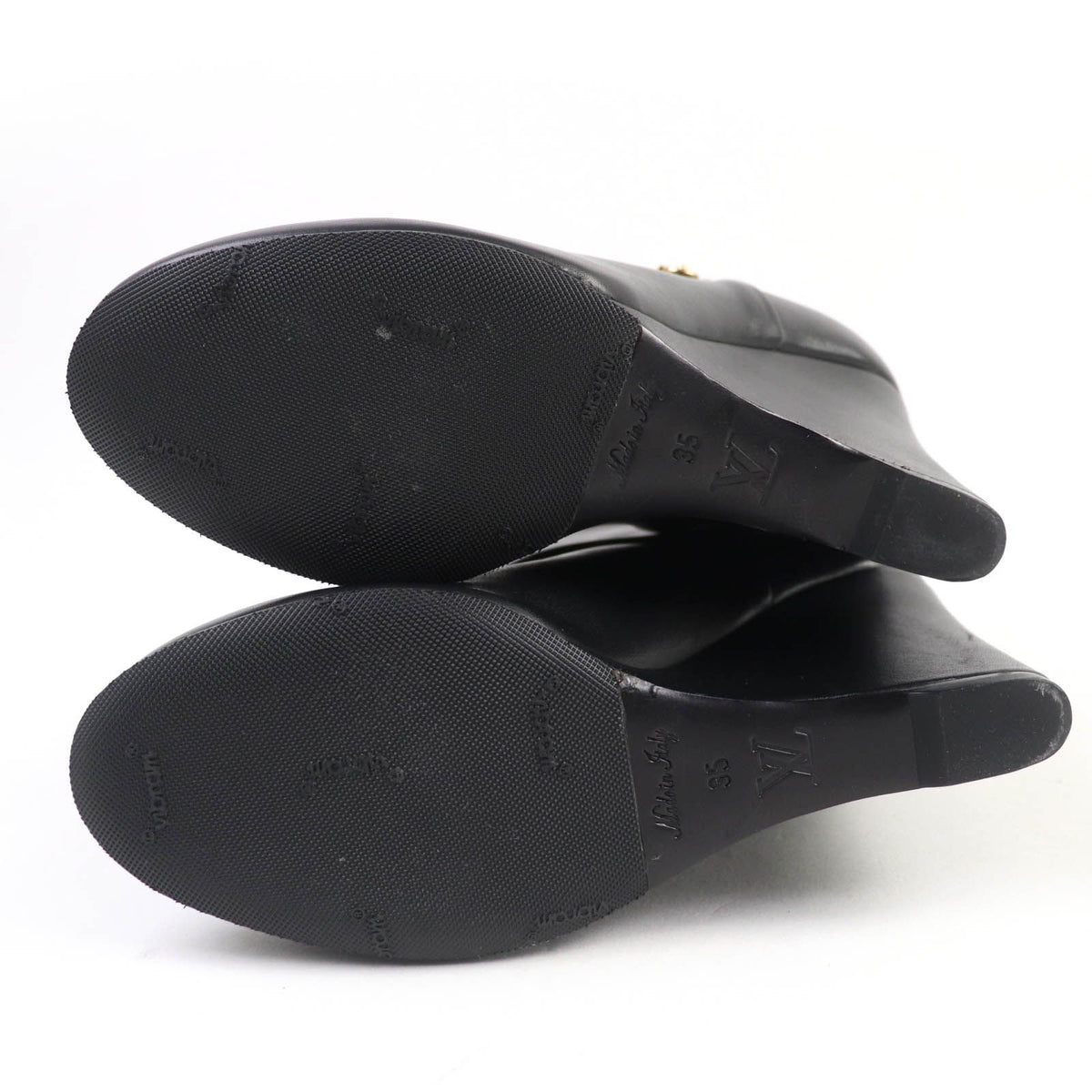 Louis Vuitton Buckle Wedge Sole Leather Short Boots Booties Black — view 6