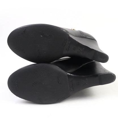 Louis Vuitton Buckle Wedge Sole Leather Short Boots Booties Black — view 6
