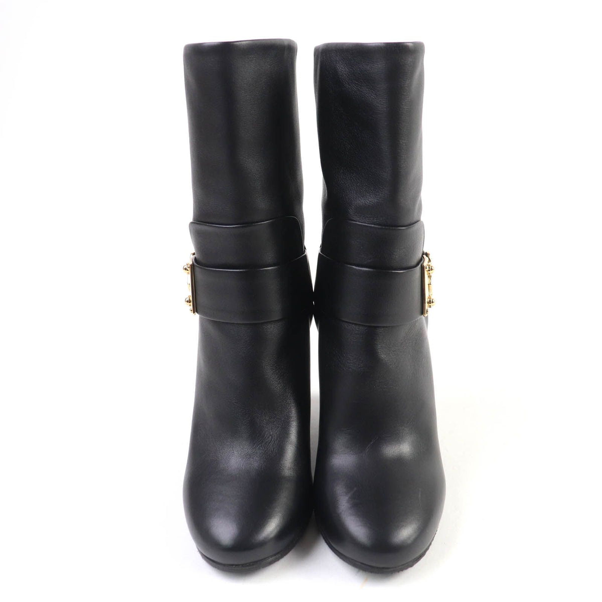Louis Vuitton Buckle Wedge Sole Leather Short Boots Booties Black — view 3