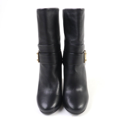 Louis Vuitton Buckle Wedge Sole Leather Short Boots Booties Black — view 3