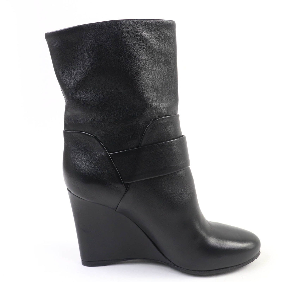 Louis Vuitton Buckle Wedge Sole Leather Short Boots Booties Black — view 5