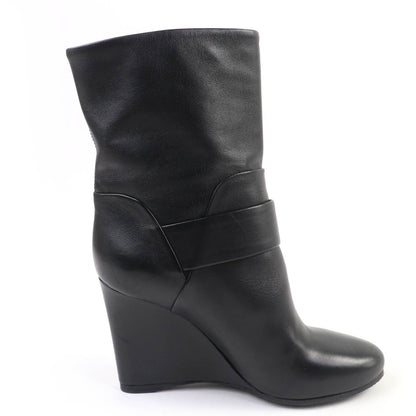 Louis Vuitton Buckle Wedge Sole Leather Short Boots Booties Black — view 5