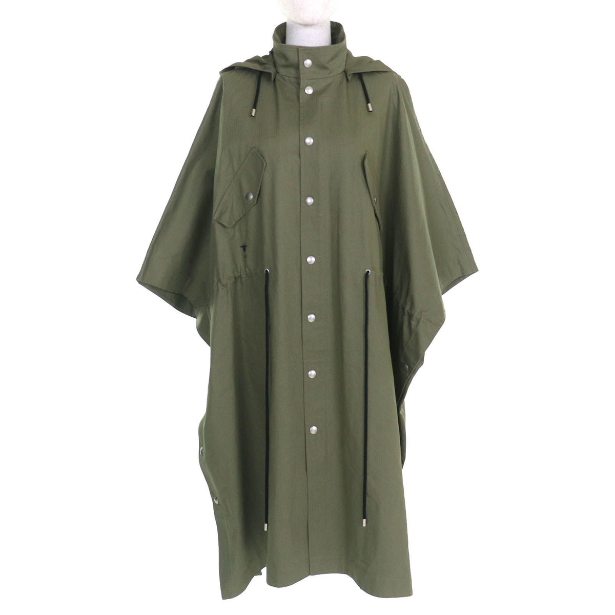 Dior Cotton 100% Bee Embroidery Hooded Military Cape Coat Khaki XS