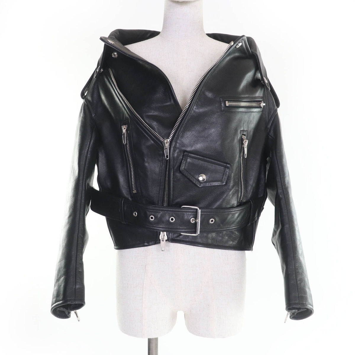 Balenciaga Swing Top Leather Rider's Jacket Black 34
