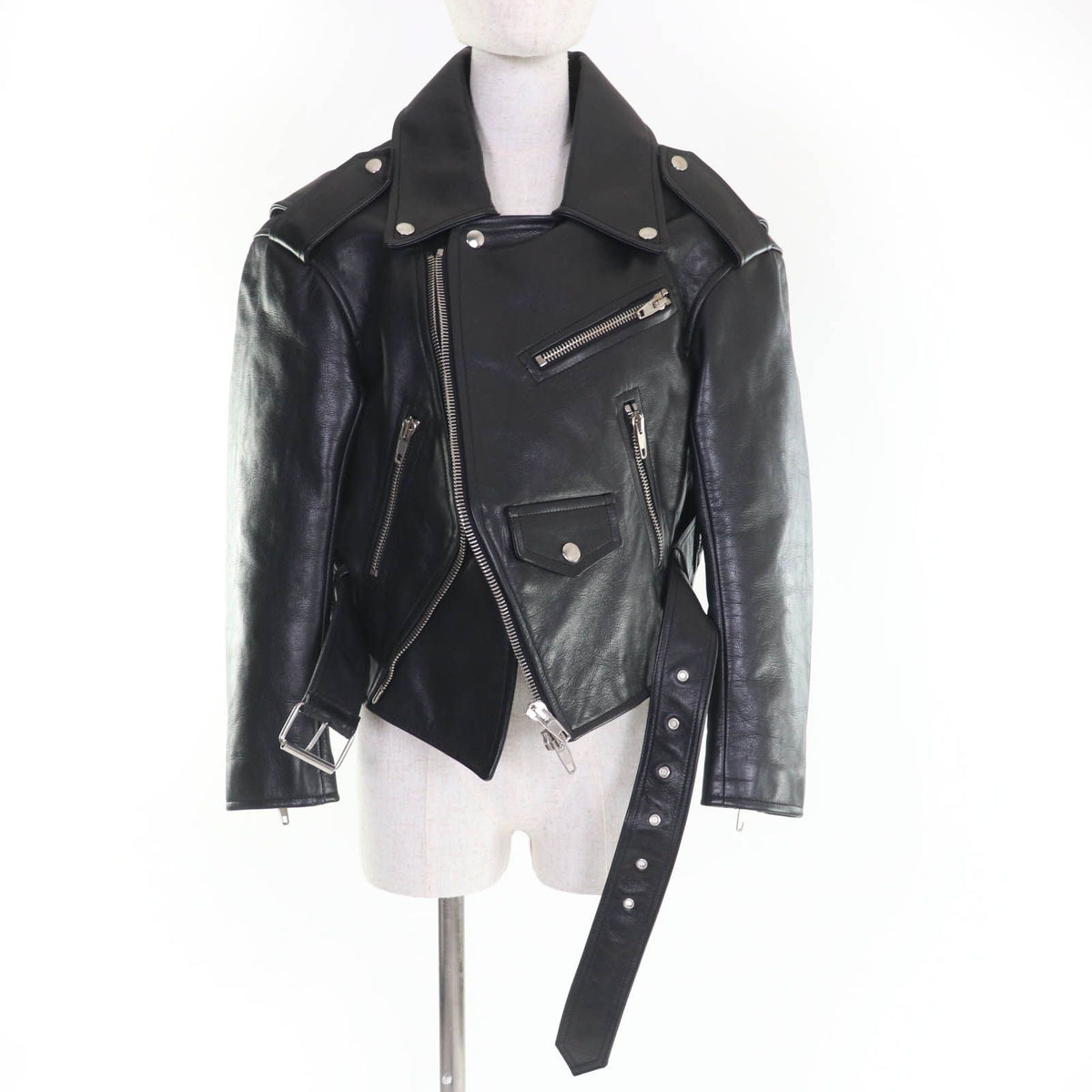 Balenciaga Swing Top Leather Rider's Jacket Black 34 — view 5