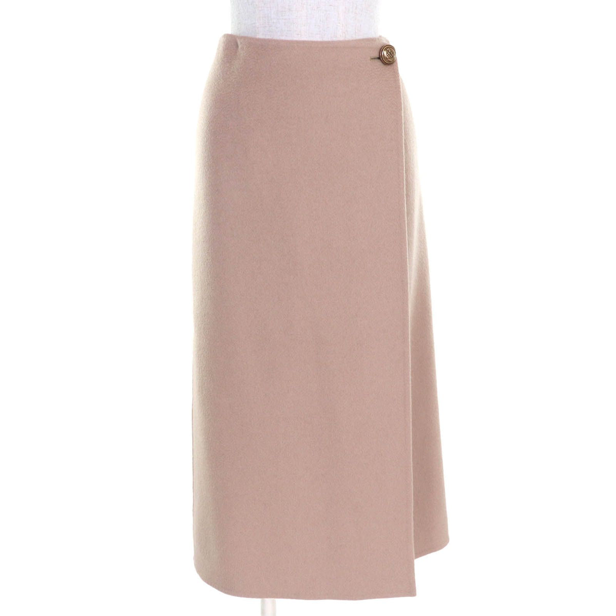 Prada Cashmere 100% Logo Button Long Wrap Skirt Beige 40