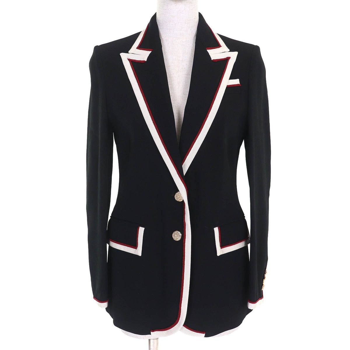 Gucci Lining Chain Belt Pattern Silk 100% Peak Lapel Tailored Jacket Black 38
