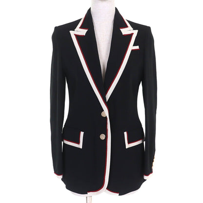 Gucci Lining Chain Belt Pattern Silk 100% Peak Lapel Tailored Jacket Black 38