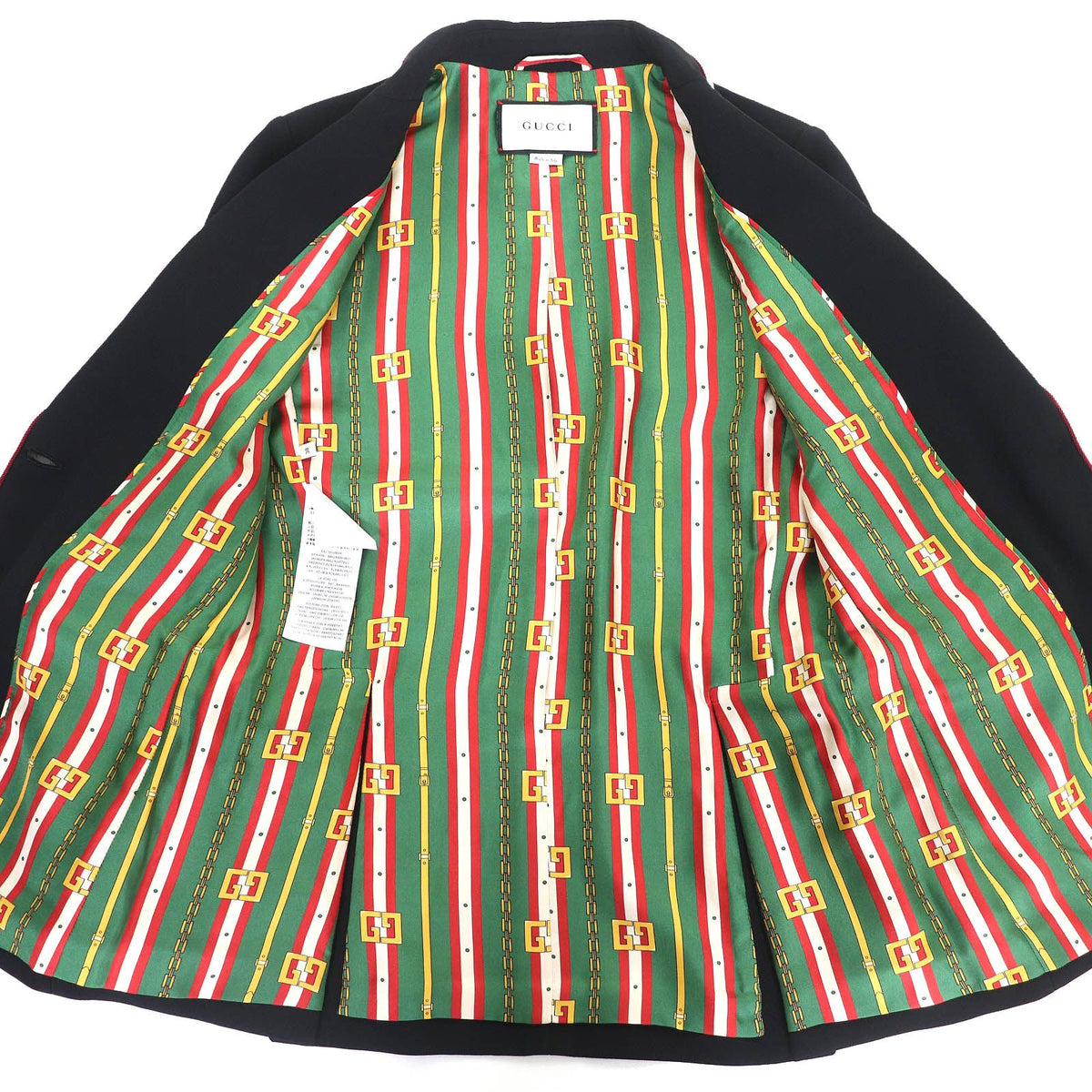 Gucci Lining Chain Belt Pattern Silk 100% Peak Lapel Tailored Jacket Black 38 — view 5