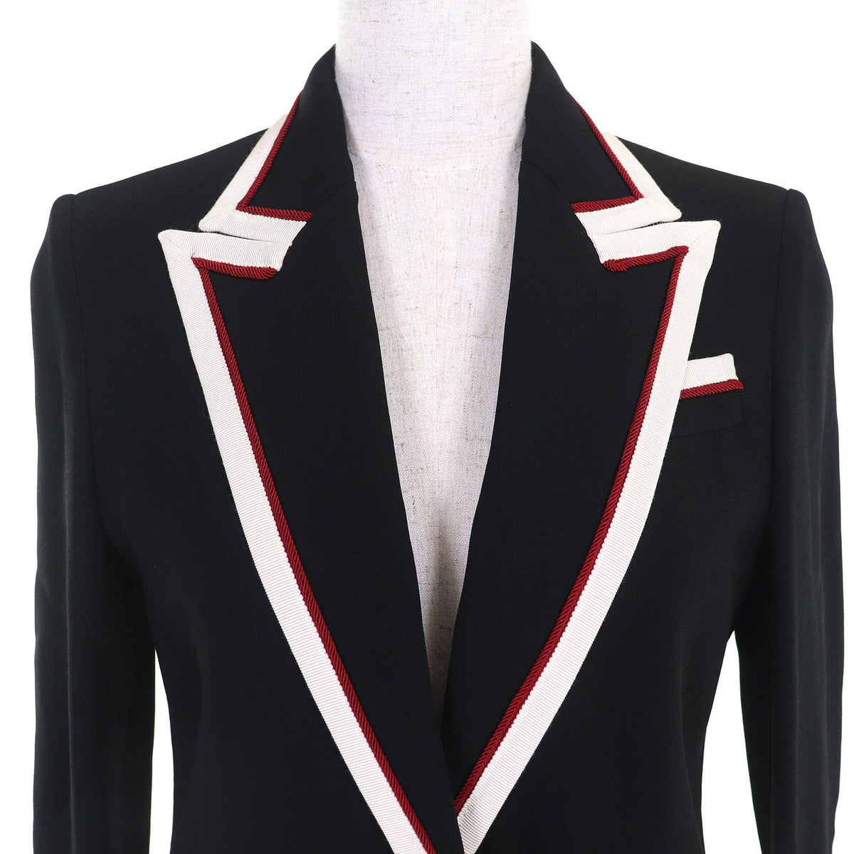 Gucci Lining Chain Belt Pattern Silk 100% Peak Lapel Tailored Jacket Black 38 — view 4