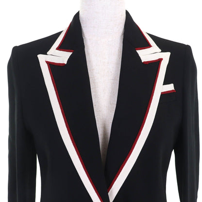 Gucci Lining Chain Belt Pattern Silk 100% Peak Lapel Tailored Jacket Black 38 — view 4