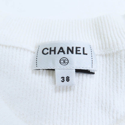 Chanel CC Logo Buttoned Glitter Long Sleeve Pullover White Gold Sweater 38 — view 6