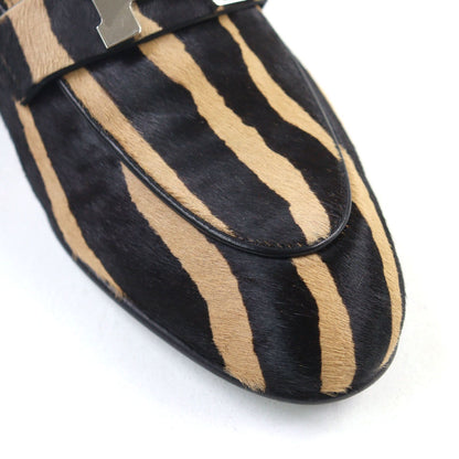 Hermes Calf Hair H Metal Zebra Print Moccasins Loafers Camel Black — view 8