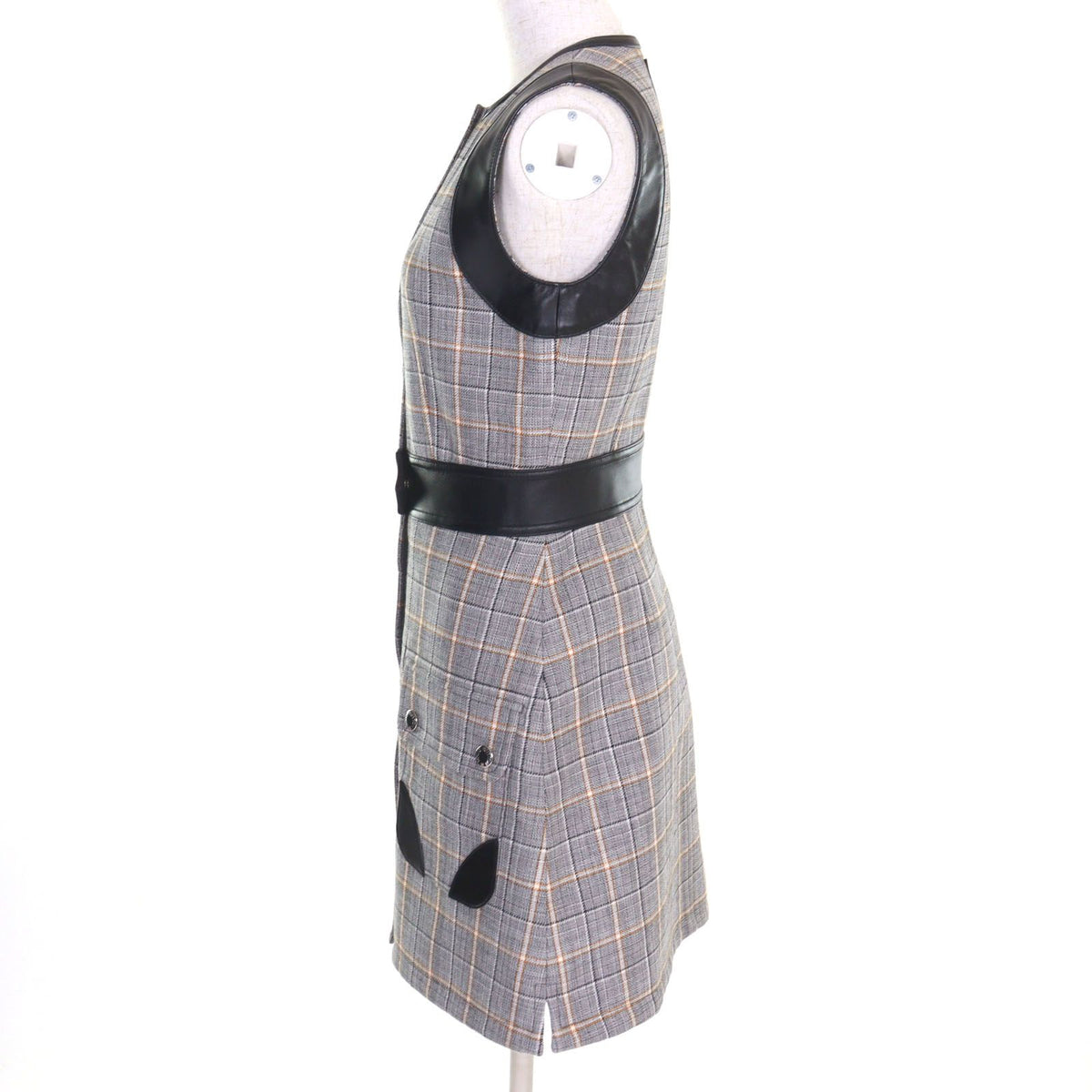 Louis Vuitton Logo Button LV Tweed Leather Paneled Dress 34 — view 2