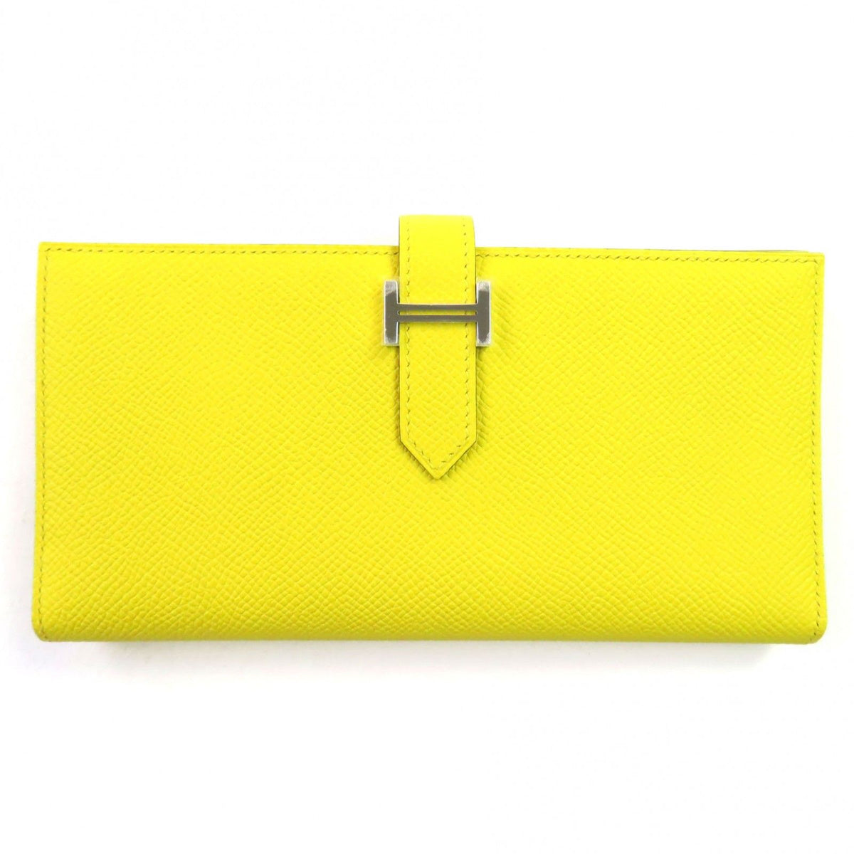 Hermes Bearn Soufflet Veau Epsom Jaune Naple Silver H Logo Bifold Wallet