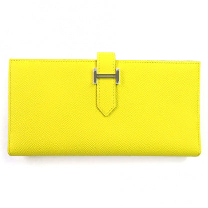 Hermes Bearn Soufflet Veau Epsom Jaune Naple Silver H Logo Bifold Wallet
