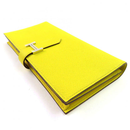 Hermes Bearn Soufflet Veau Epsom Jaune Naple Silver H Logo Bifold Wallet — view 4