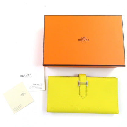 Hermes Bearn Soufflet Veau Epsom Jaune Naple Silver H Logo Bifold Wallet — view 2