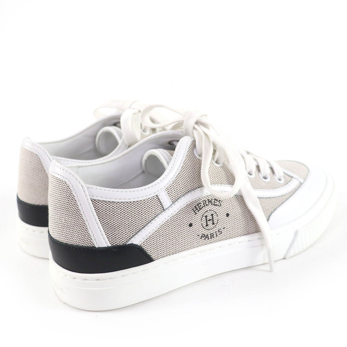 Hermes Get Fabric Leather Use Low-Top Sneakers White Gray — view 3