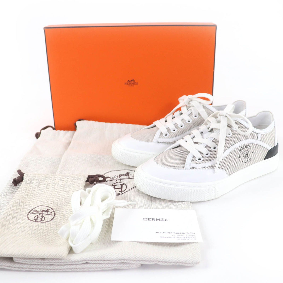 Hermes Get Fabric Leather Use Low-Top Sneakers White Gray — view 2