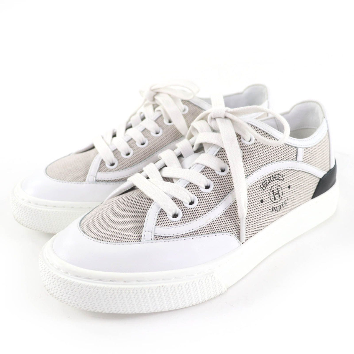 Hermes Get Fabric Leather Use Low-Top Sneakers White Gray