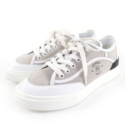 Hermes Get Fabric Leather Use Low-Top Sneakers White Gray
