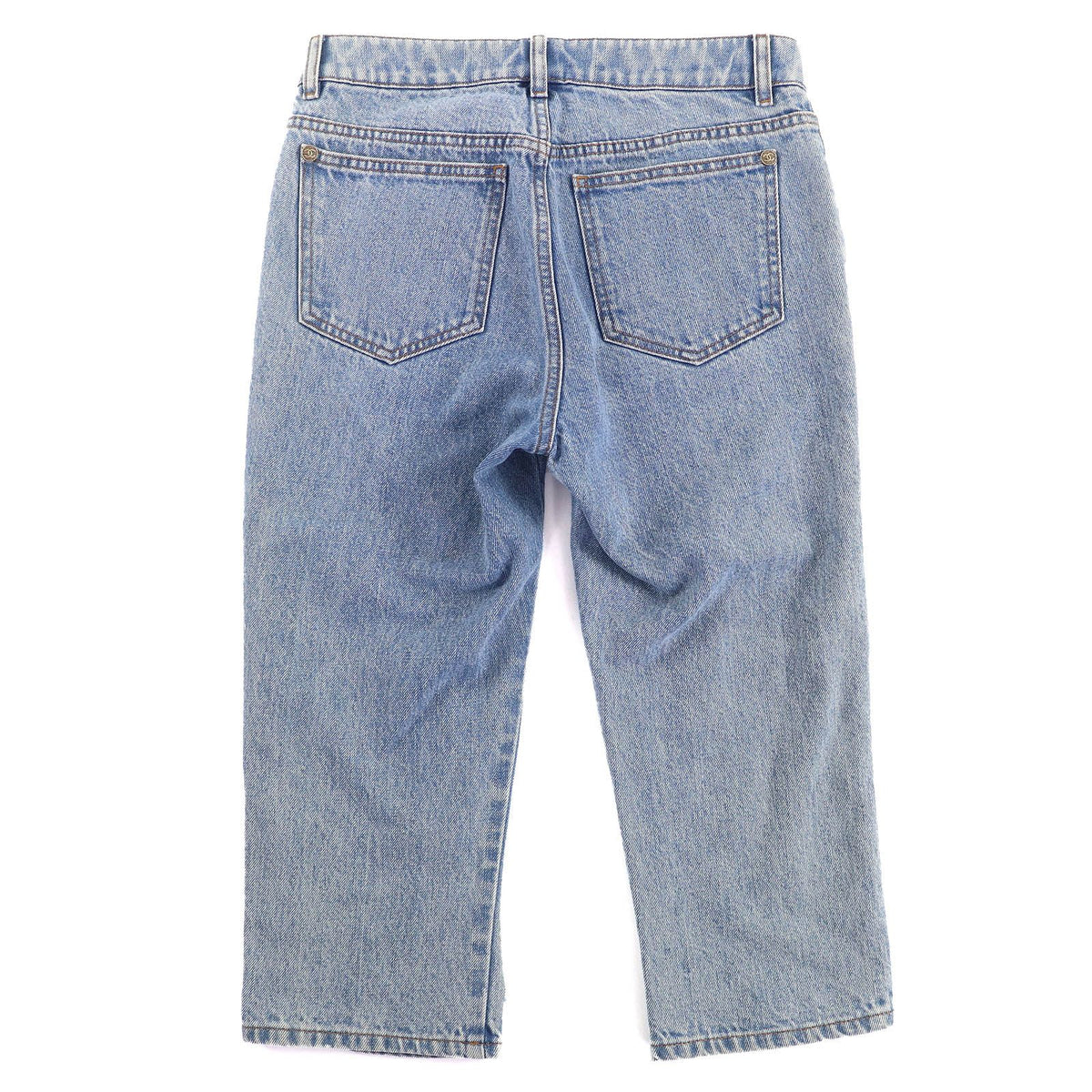 Chanel Cotton CC Logo Button Distressed Tulle Cropped Denim Pants Indigo Blue 36 — view 2