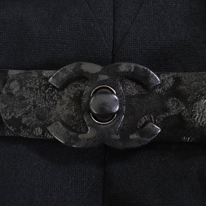 Chanel Lining Silk 100% Big CC Logo Buckle with Belt Long Sleeve Wool Dress — view 5