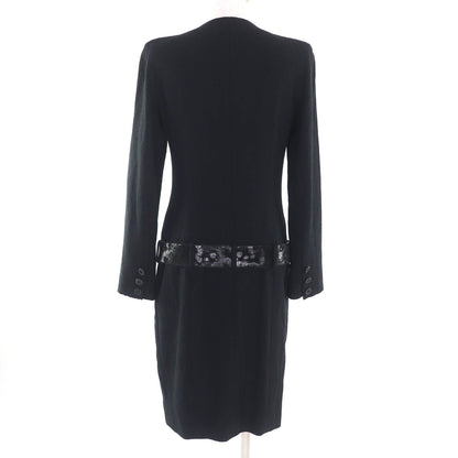 Chanel Lining Silk 100% Big CC Logo Buckle with Belt Long Sleeve Wool Dress — view 3
