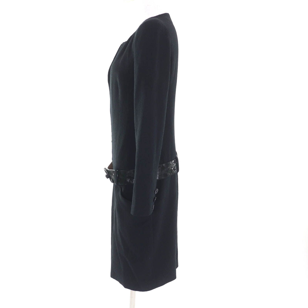 Chanel Lining Silk 100% Big CC Logo Buckle with Belt Long Sleeve Wool Dress — view 2