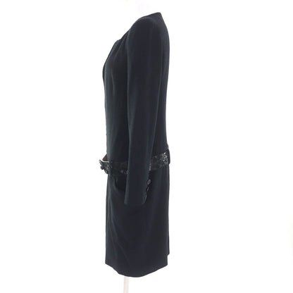 Chanel Lining Silk 100% Big CC Logo Buckle with Belt Long Sleeve Wool Dress — view 2