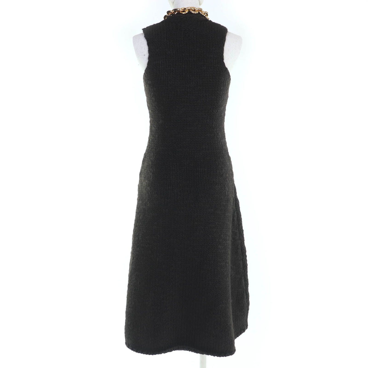 Bottega Veneta Gold Chain Knit Dress Dark Brown — view 3