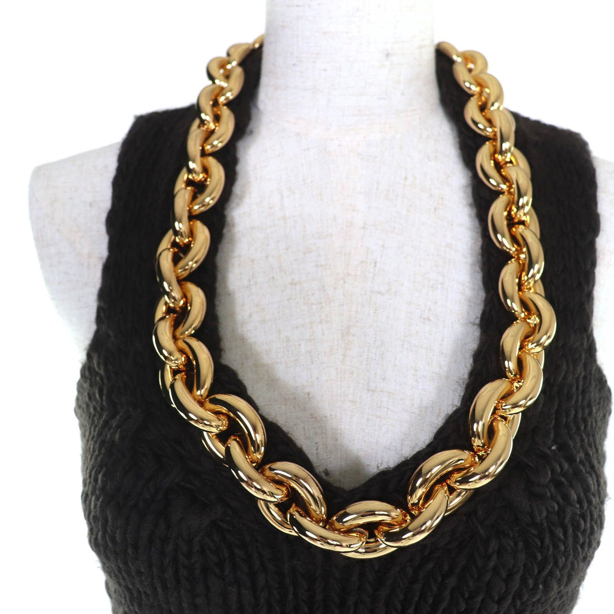 Bottega Veneta Gold Chain Knit Dress Dark Brown — view 4