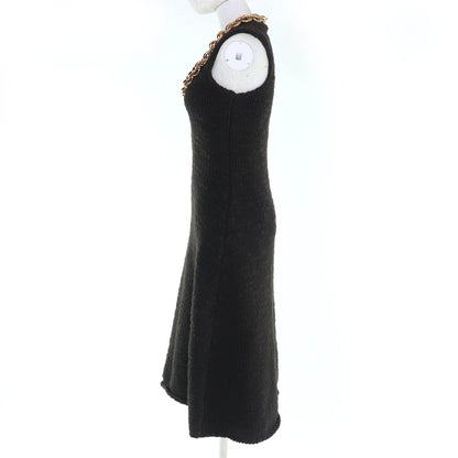 Bottega Veneta Gold Chain Knit Dress Dark Brown — view 2