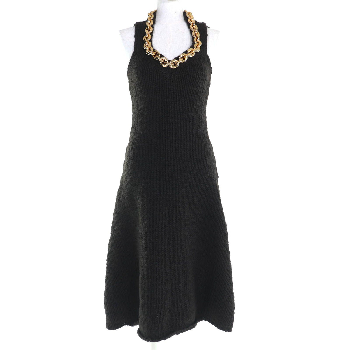 Bottega Veneta Gold Chain Knit Dress Dark Brown