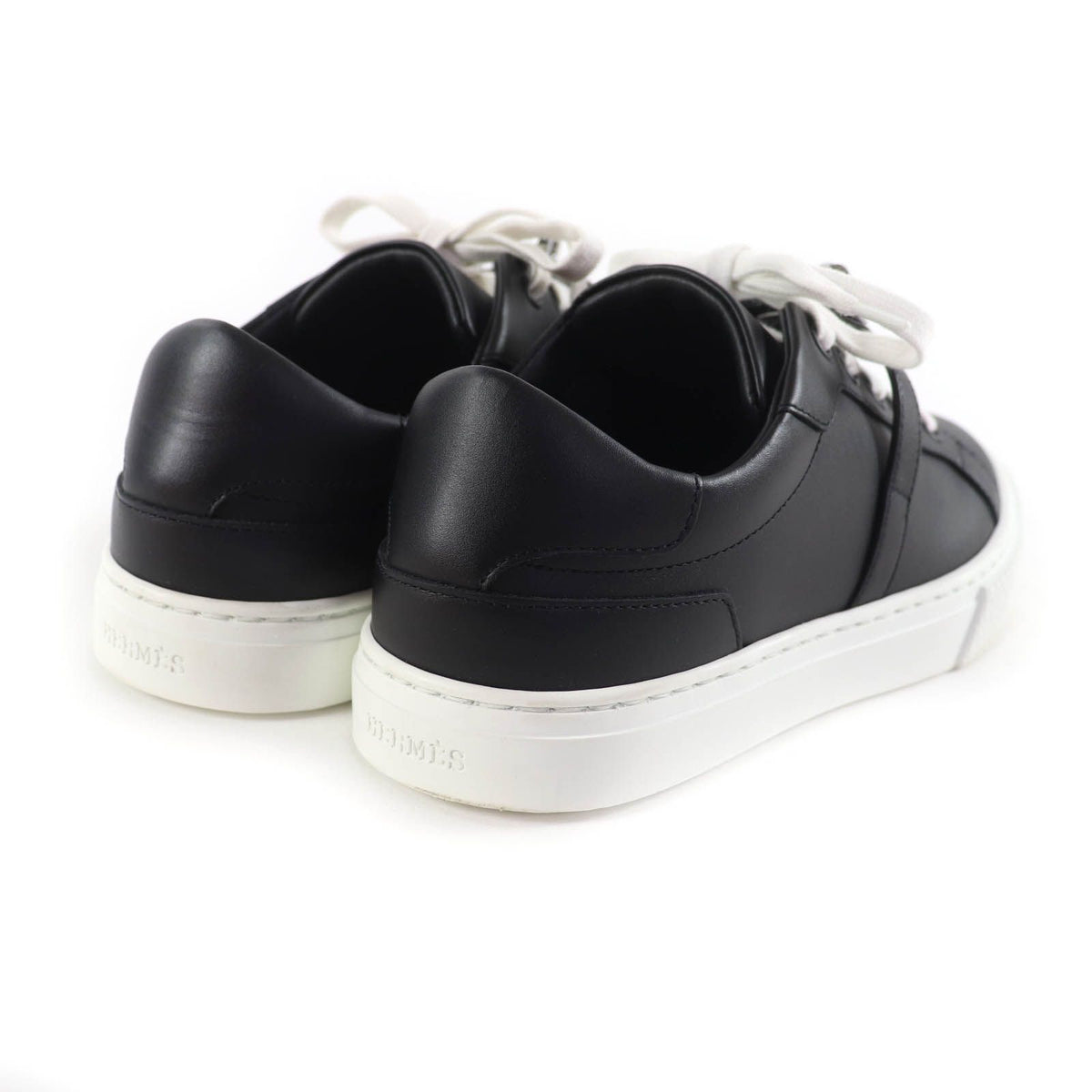 Hermes Day Silver Kelly Buckle Lace-up Leather Sneakers Black — view 3