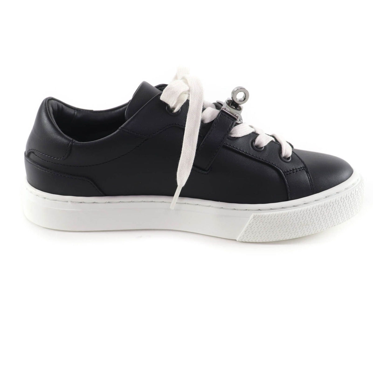 Hermes Day Silver Kelly Buckle Lace-up Leather Sneakers Black — view 6