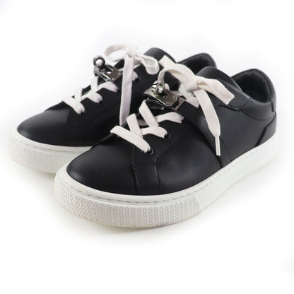 Hermes Day Silver Kelly Buckle Lace-up Leather Sneakers Black