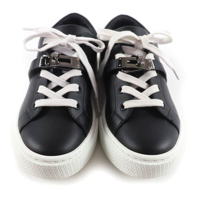 Hermes Day Silver Kelly Buckle Lace-up Leather Sneakers Black — view 4