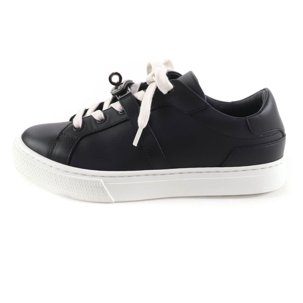 Hermes Day Silver Kelly Buckle Lace-up Leather Sneakers Black — view 5