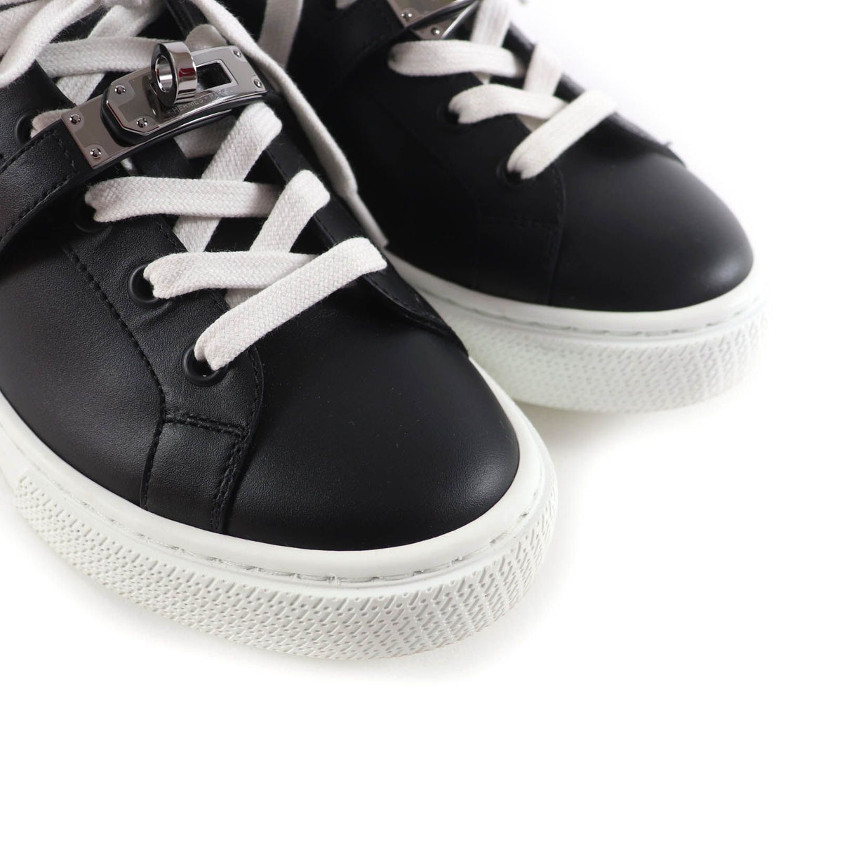 Hermes Day Silver Kelly Buckle Lace-up Leather Sneakers Black — view 8