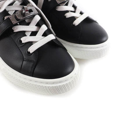 Hermes Day Silver Kelly Buckle Lace-up Leather Sneakers Black — view 8