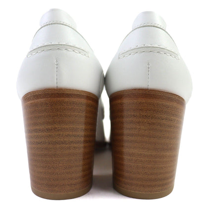 Hermes Constance Elysee 70 Silver Leather Pumps Chunky Heel White Beige — view 6