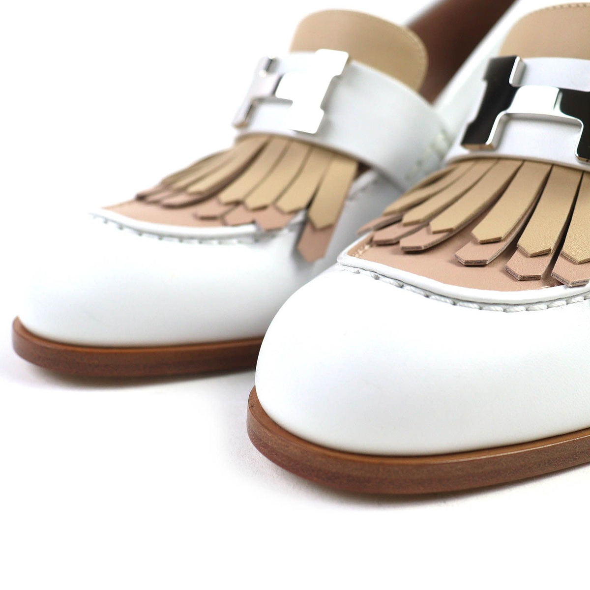 Hermes Constance Elysee 70 Silver Leather Pumps Chunky Heel White Beige — view 5
