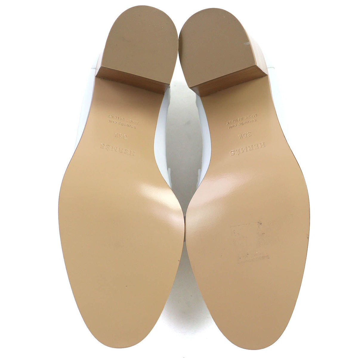Hermes Constance Elysee 70 Silver Leather Pumps Chunky Heel White Beige — view 8