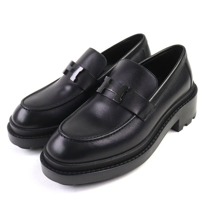 Hermes Moccasins Louvre H Logo Leather Loafers Black