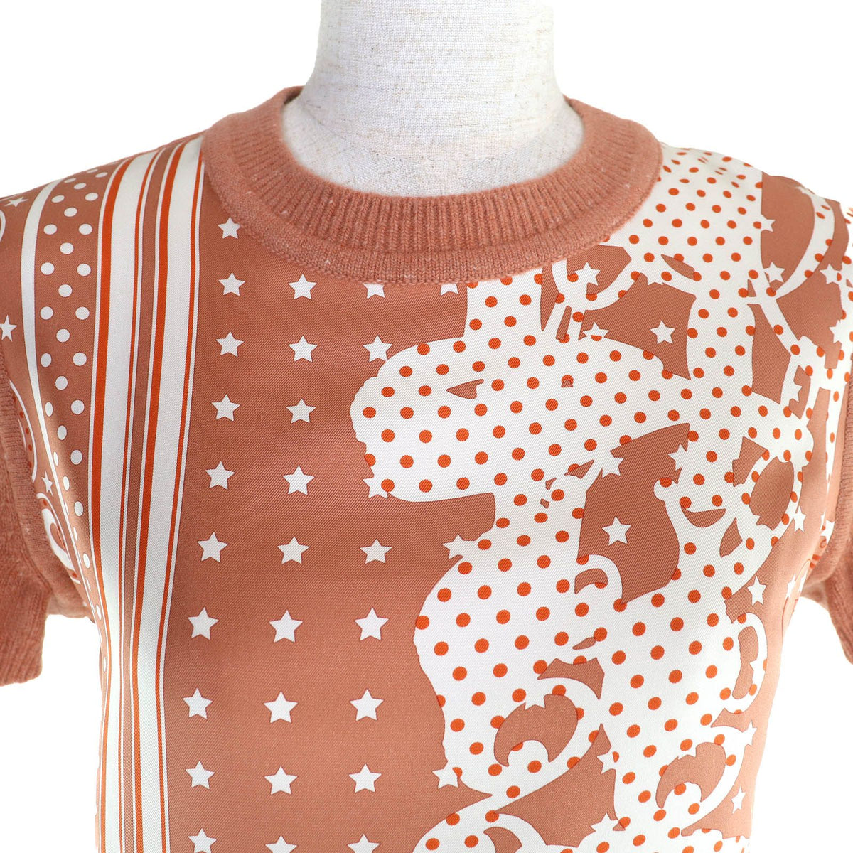 Hermes Brides de Gala Silk Cashmere Mix Rose Aube Twillaine Short Sleeve Knit — view 4