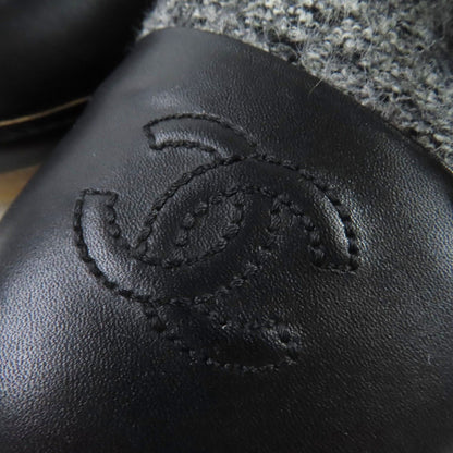 Chanel CC Logo Leather Switch Tweed Lace-up Sneakers Black Gray — view 7