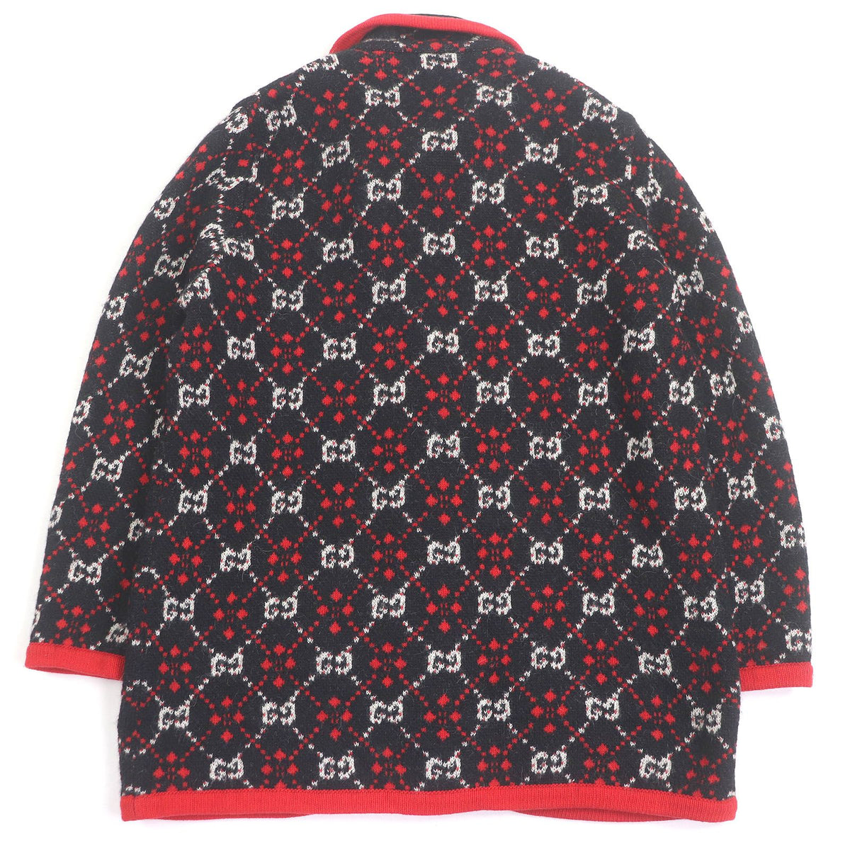 Gucci Alpaca Wool Tiger Head Gold Button GG Jacquard Knit Cardigan Black — view 3