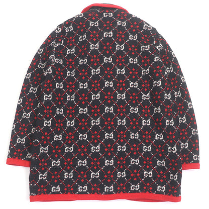 Gucci Alpaca Wool Tiger Head Gold Button GG Jacquard Knit Cardigan Black — view 3